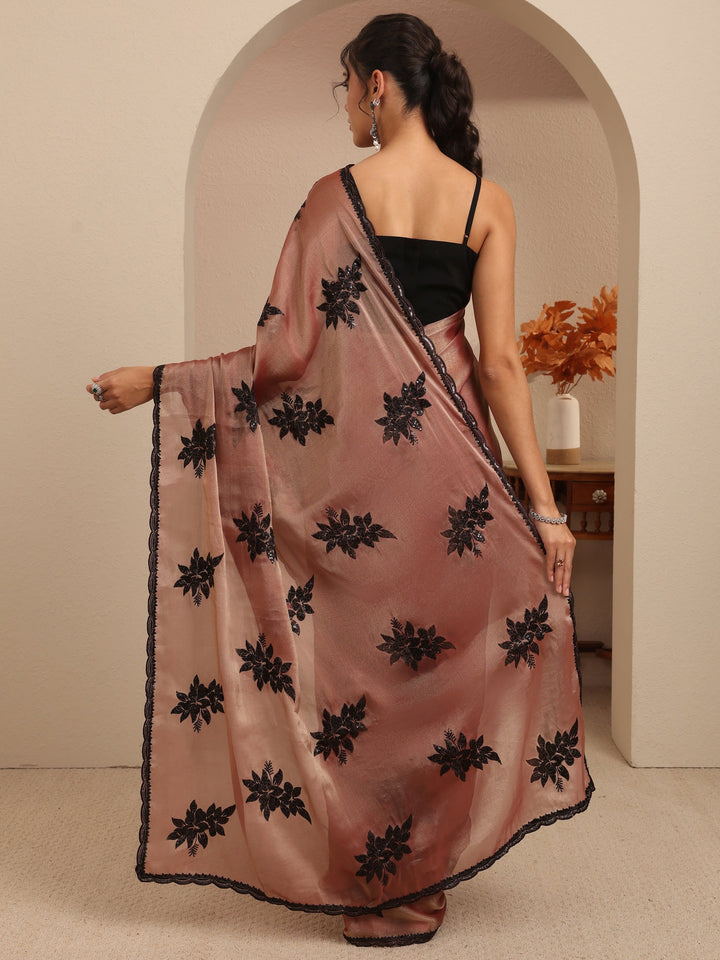 Libas Mauve Floral Embroidered Organza Saree