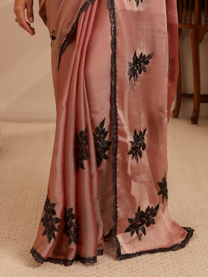 Libas Mauve Floral Embroidered Organza Saree