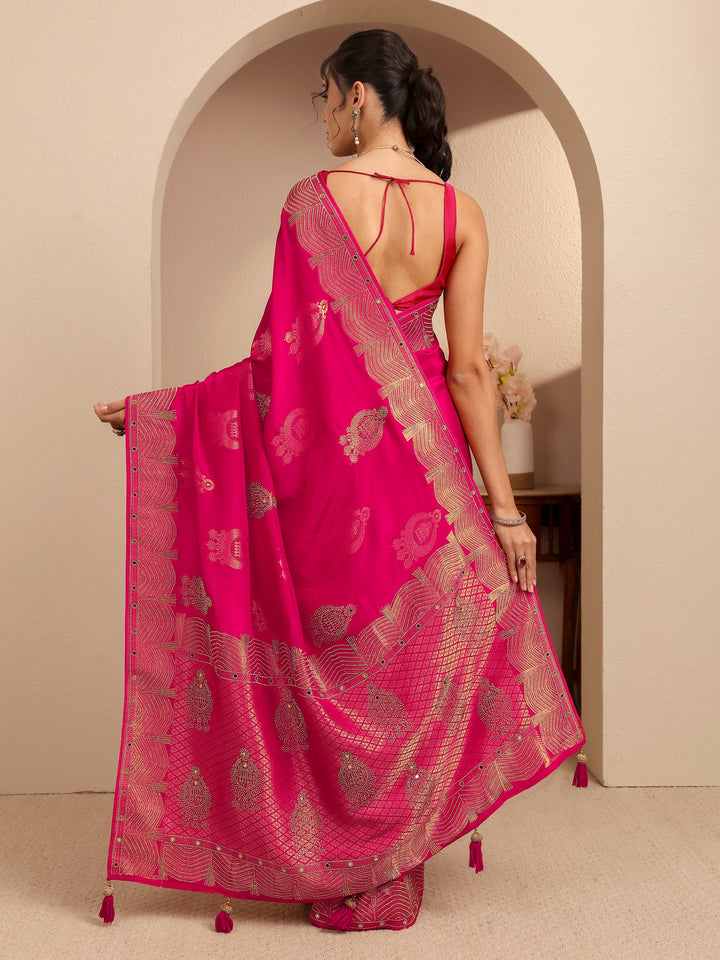 Libas Art Rose Pink  Embellished Silk Blend Saree