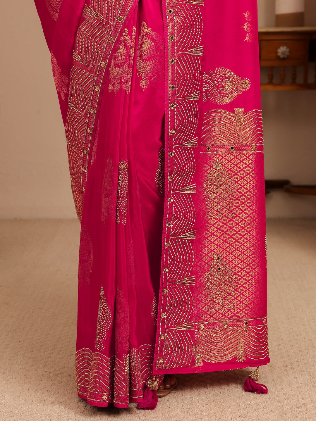 Libas Art Rose Pink  Embellished Silk Blend Saree