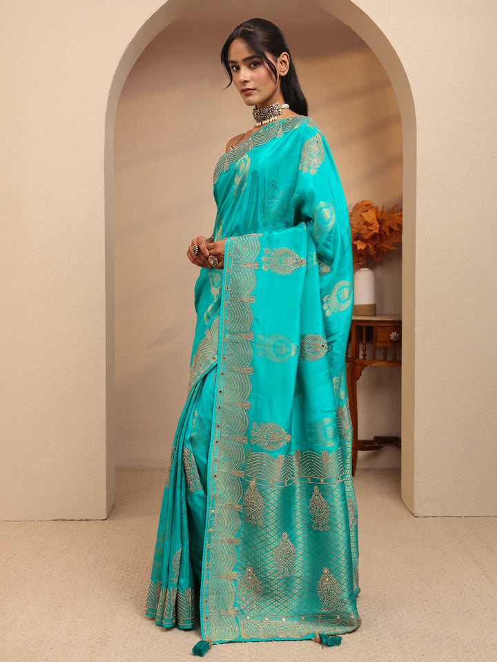 Libas Art Sea Green Embellished Silk Blend Saree