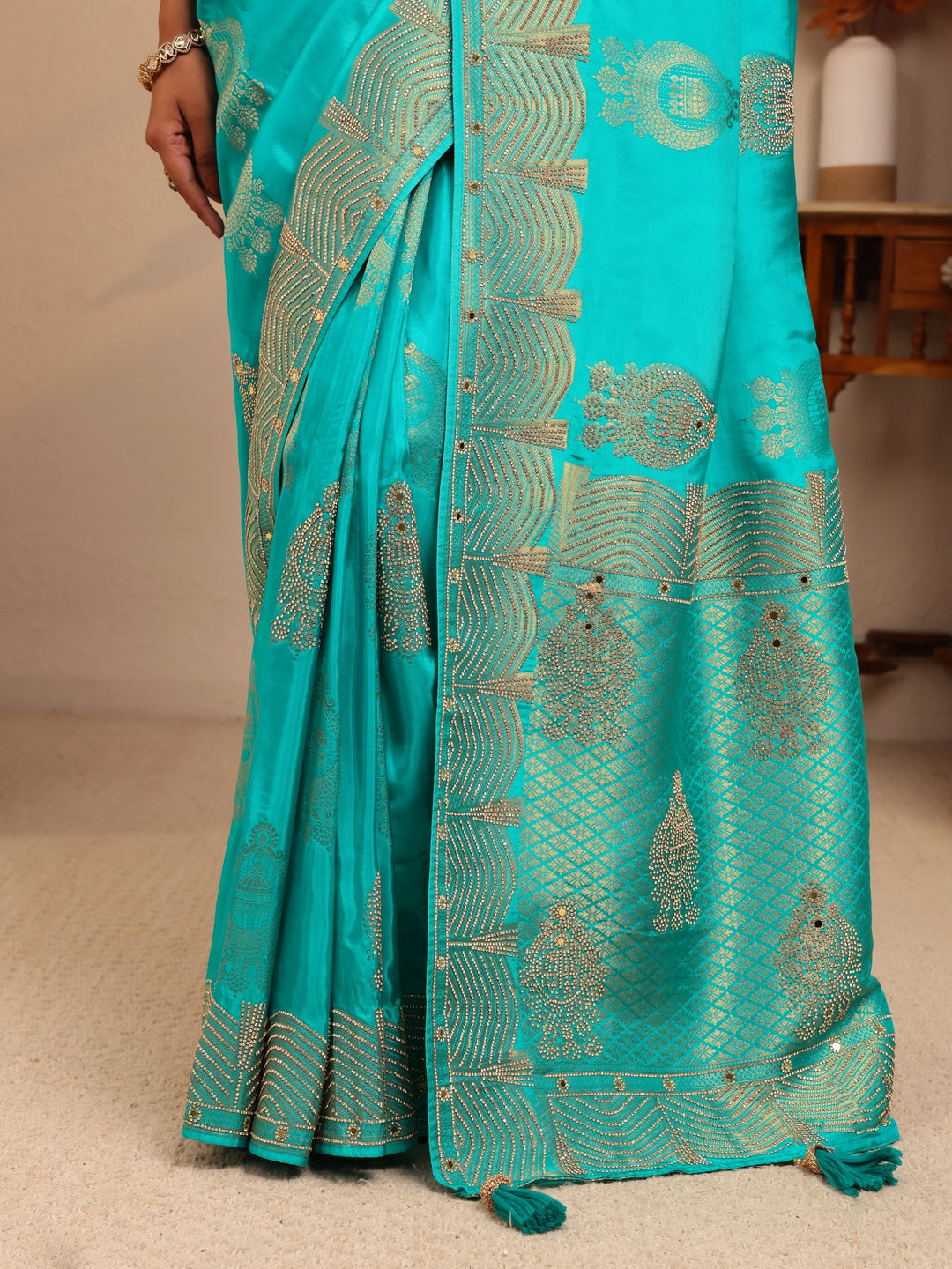 Libas Art Sea Green Embellished Silk Blend Saree