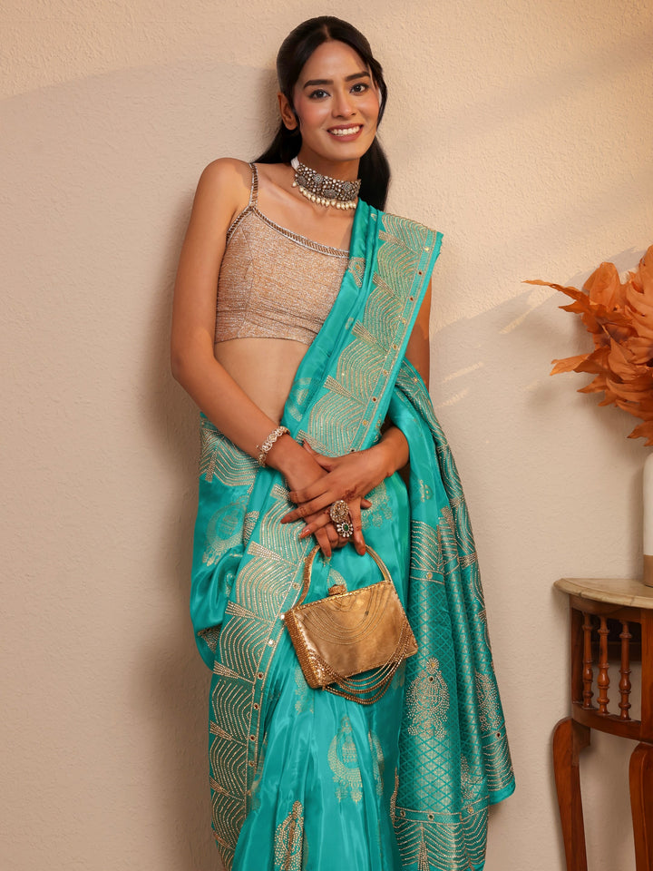Libas Art Sea Green Embellished Silk Blend Saree
