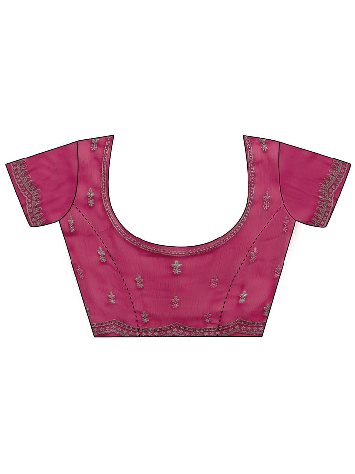 Libas Hot Pink Floral Embellished Chiffon Saree