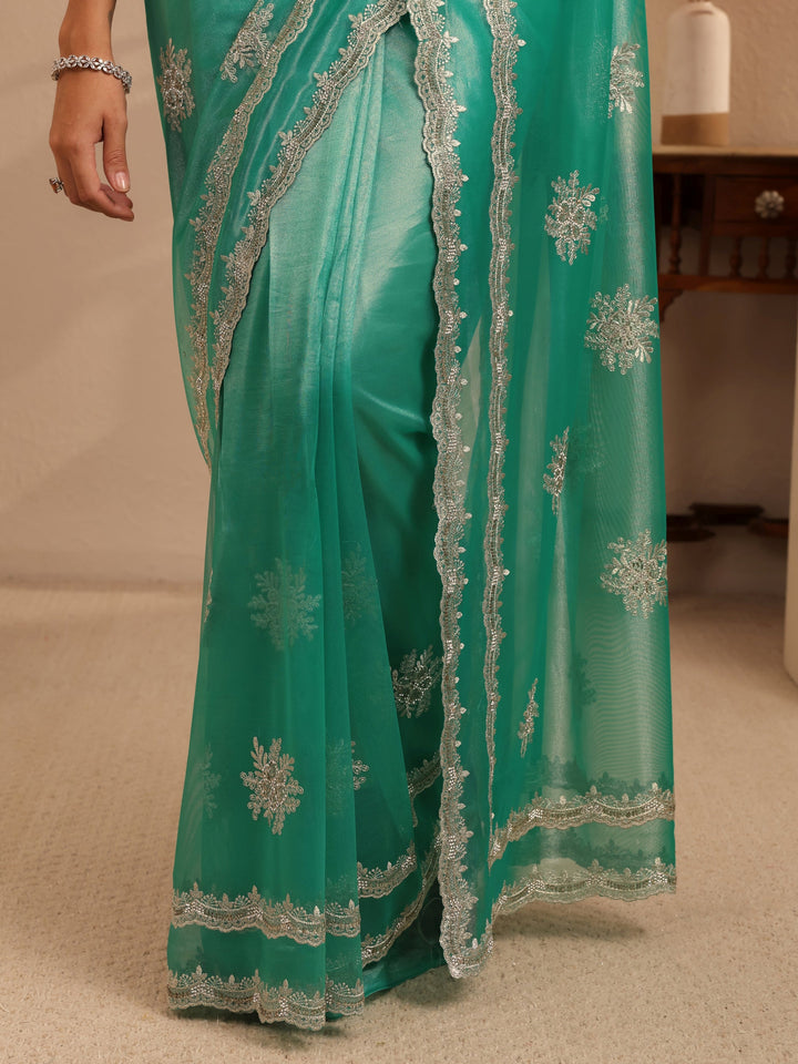 Libas Seafoam Green Floral Embellished Net Saree