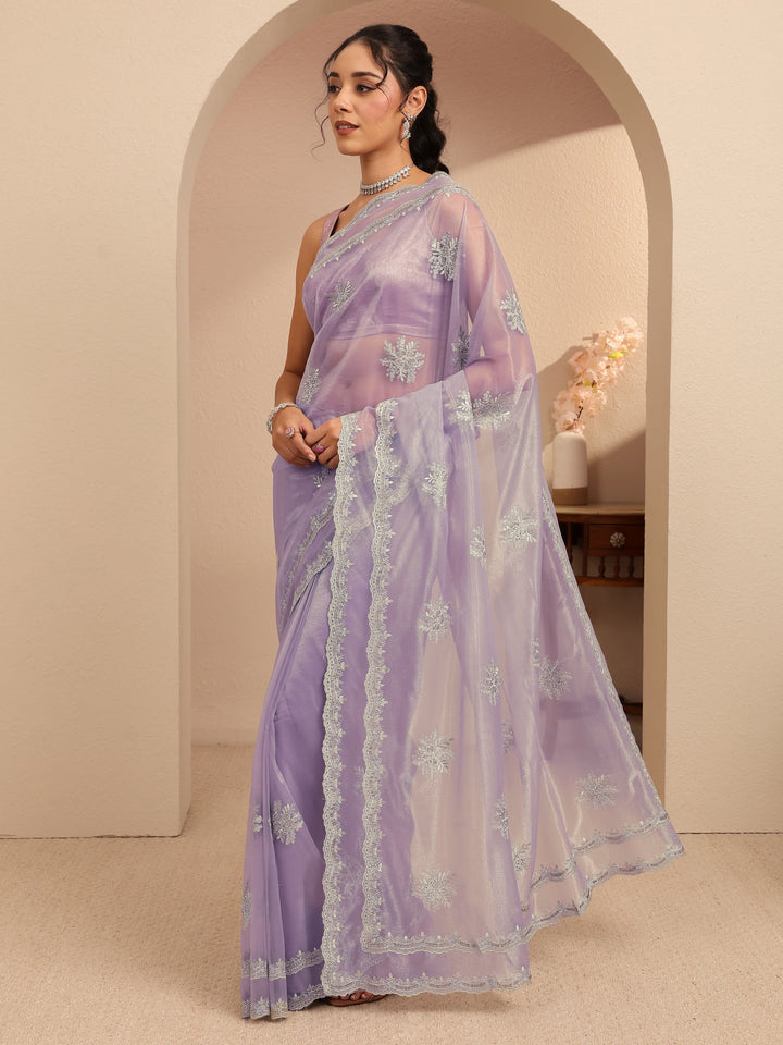 Libas Lavender Floral Embellished Net Saree
