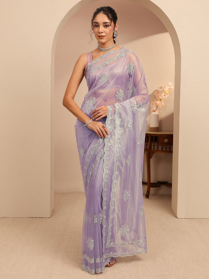 Libas Lavender Floral Embellished Net Saree