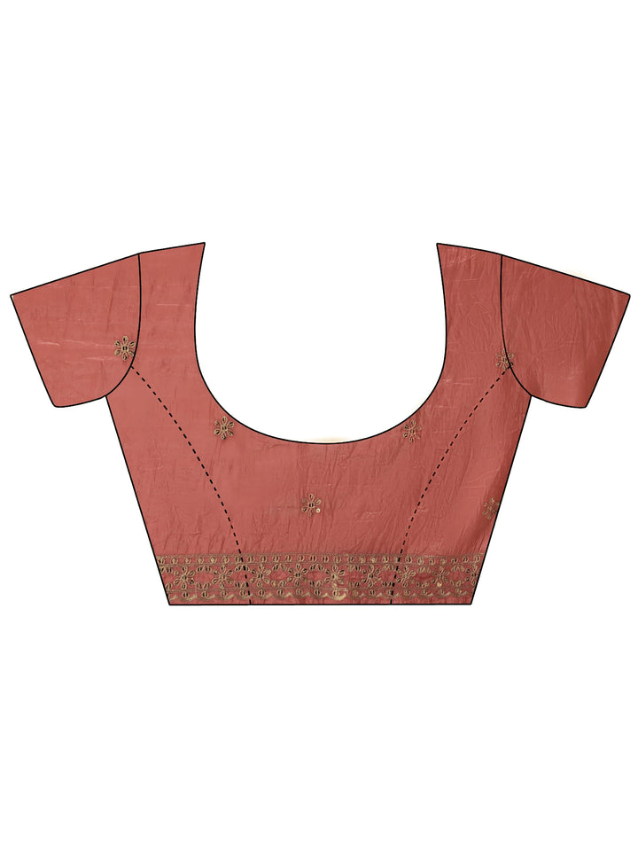 Libas Auburn Brown Floral Embellished Tissue Saree
