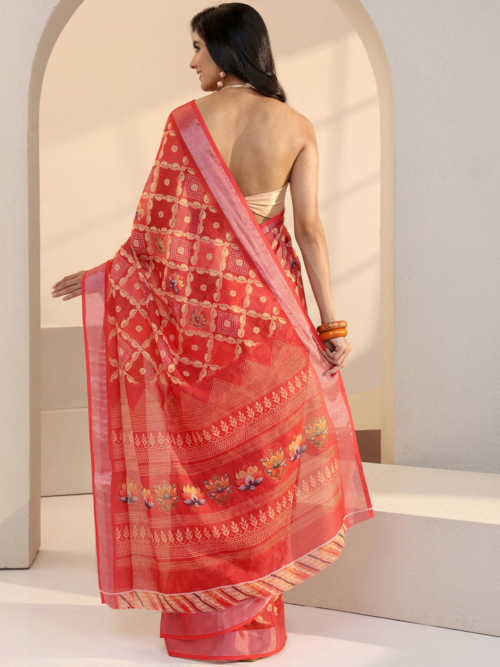 Libas Peach Ethnic Motif Printed cotton blend Saree