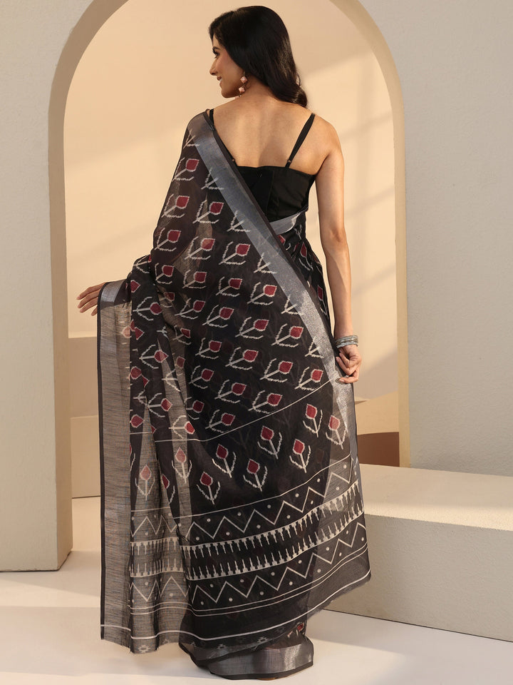 Libas Black Floral Printed cotton blend Saree