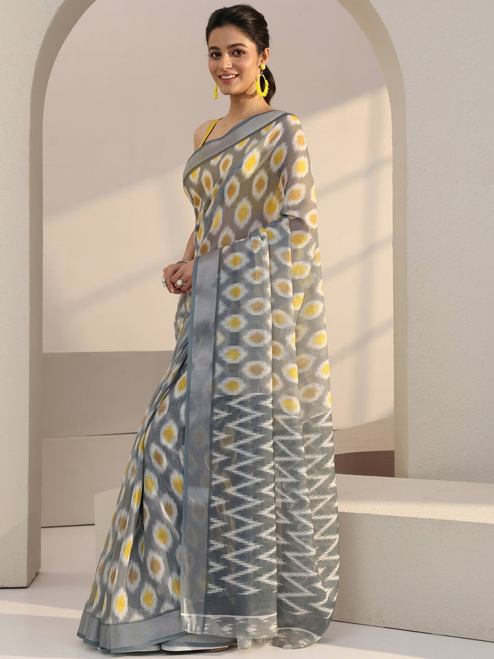 Libas Grey Geometric Printed cotton blend Saree