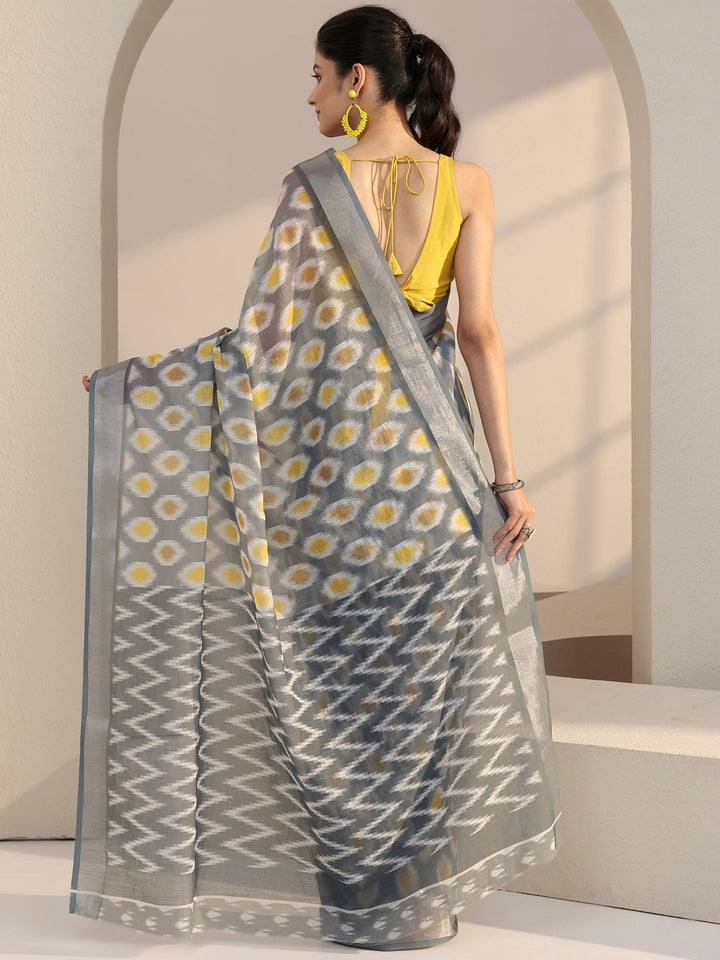 Libas Grey Geometric Printed cotton blend Saree