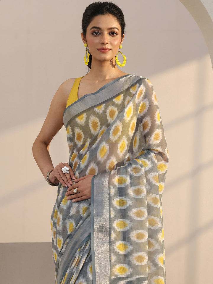 Libas Grey Geometric Printed cotton blend Saree