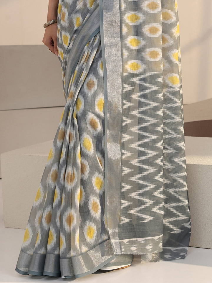 Libas Grey Geometric Printed cotton blend Saree