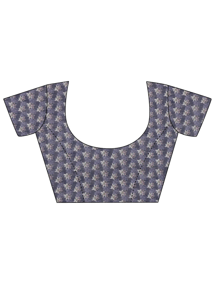 Libas Purple Floral Printed cotton blend Saree