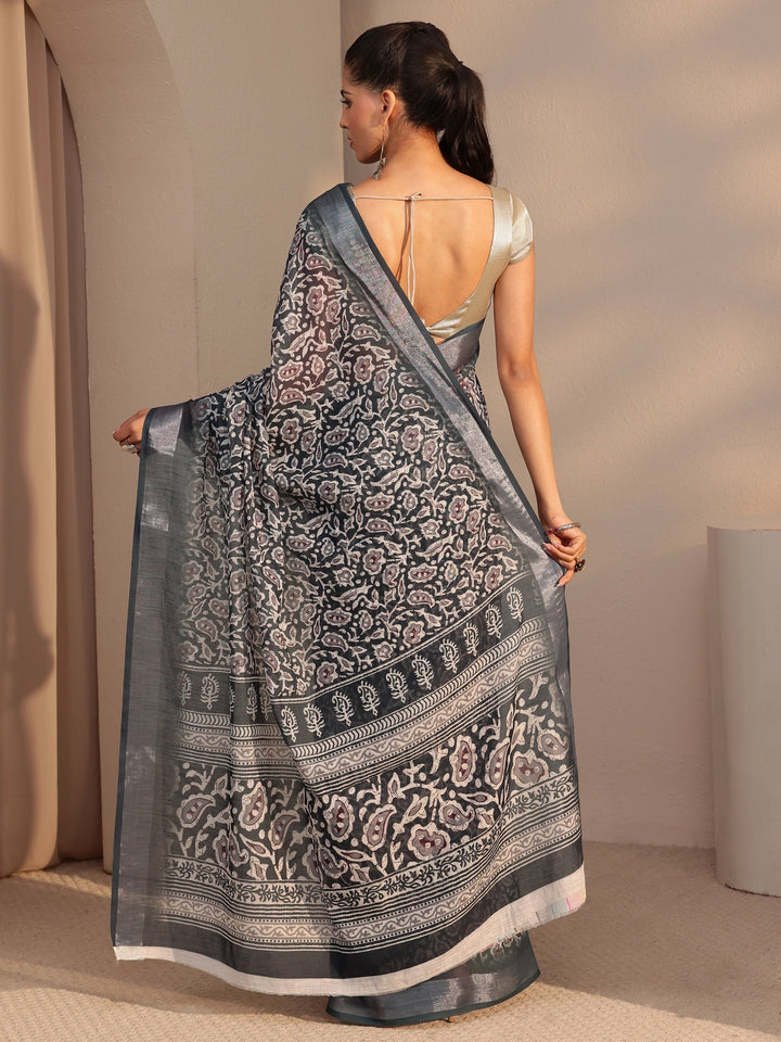 Libas Black Bagru Printed Cotton Blend Saree