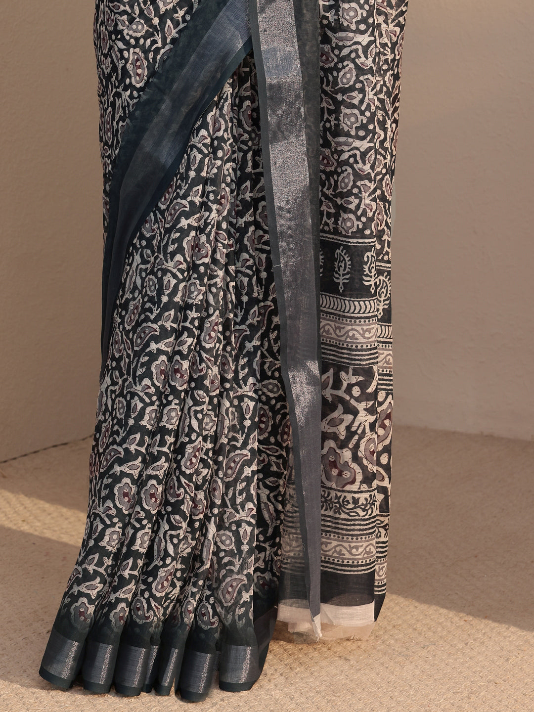 Libas Black Bagru Printed Cotton Blend Saree