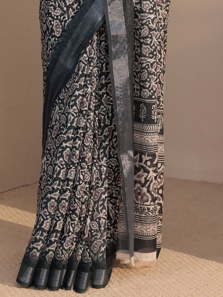 Libas Black Bagru Printed Cotton Blend Saree