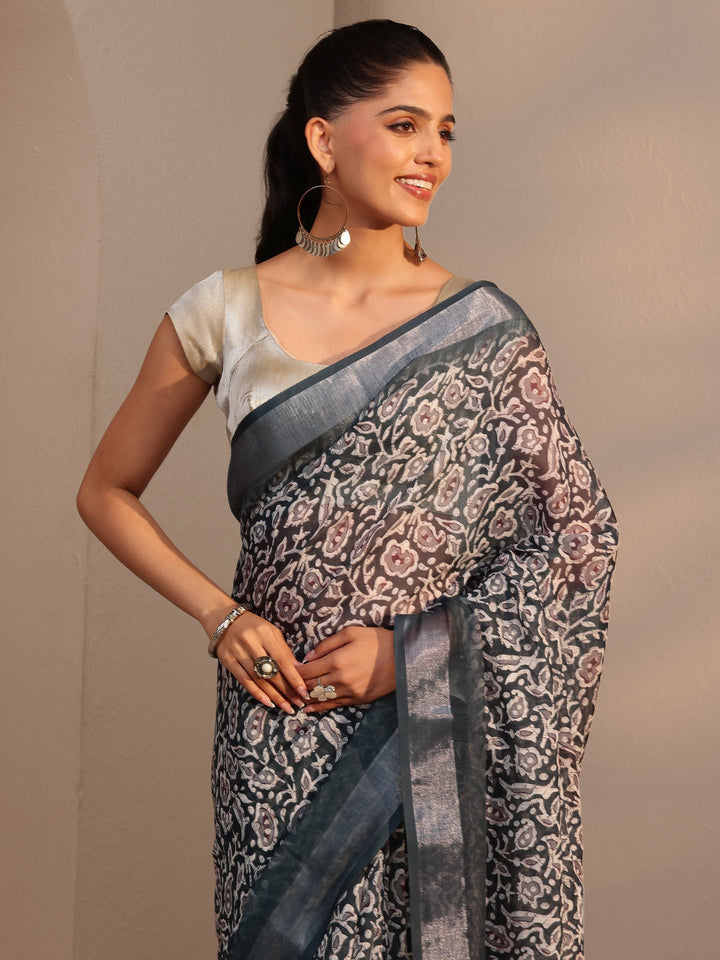 Libas Black Bagru Printed Cotton Blend Saree