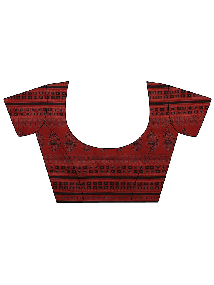 Libas Terracotta Red Ajrakh Print Cotton Saree