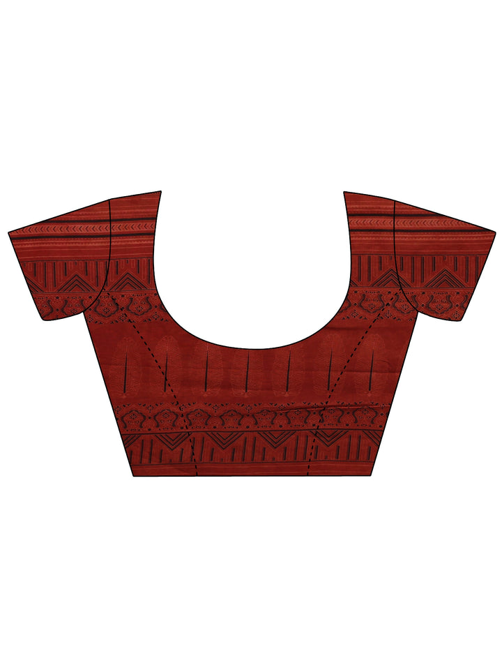 Libas Rust Red Ajrakh Print Cotton Saree