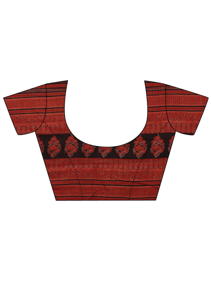 Libas Brick Red Ajrakh Print Cotton Saree