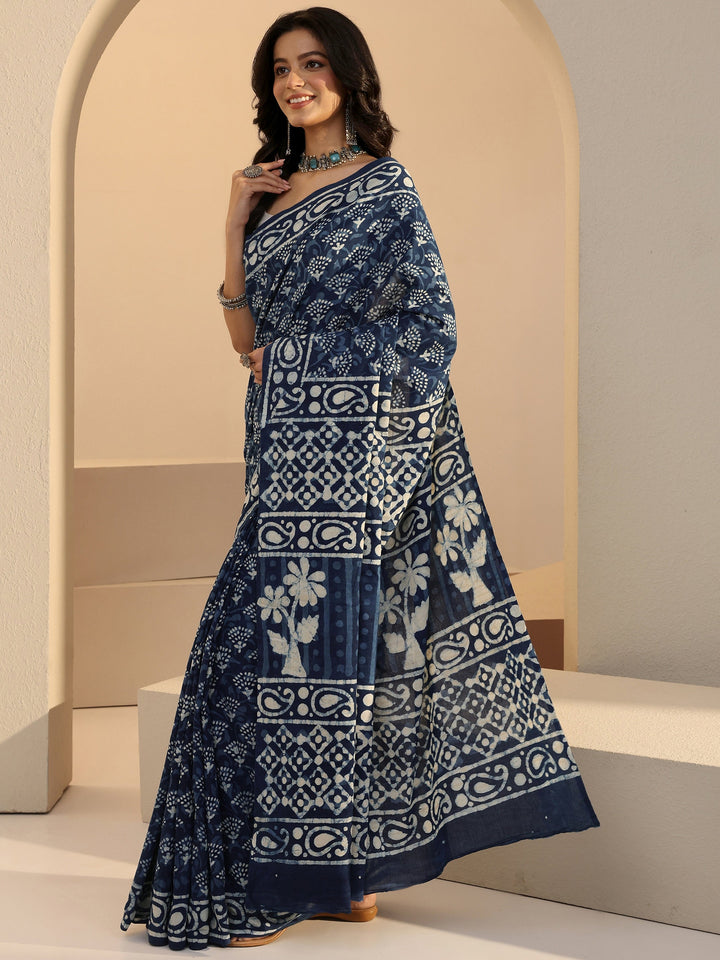 Libas Indigo Batik Print Cotton Saree