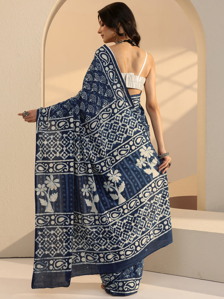 Libas Indigo Batik Print Cotton Saree