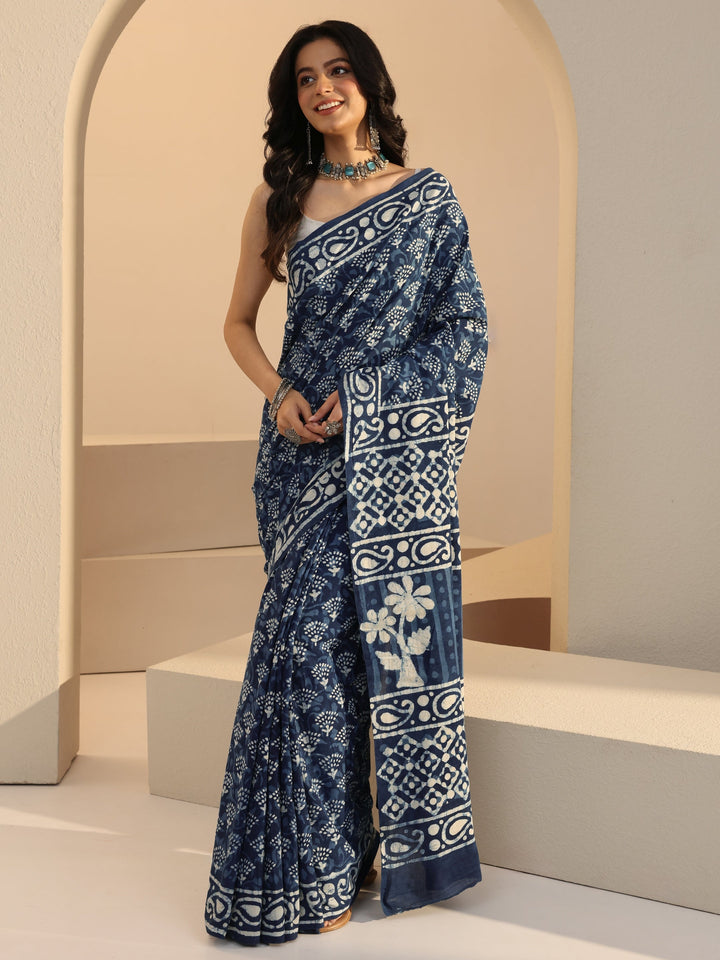 Libas Indigo Batik Print Cotton Saree