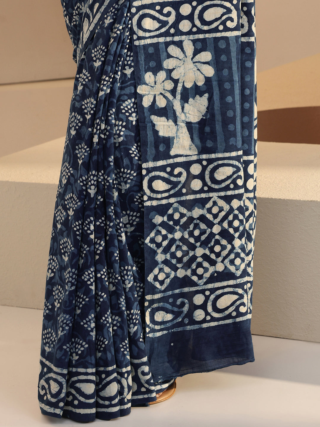 Libas Indigo Batik Print Cotton Saree