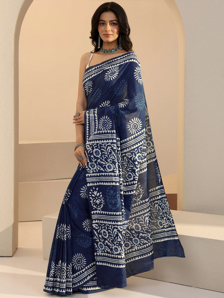 Libas Indigo Dabu Print Cotton Saree