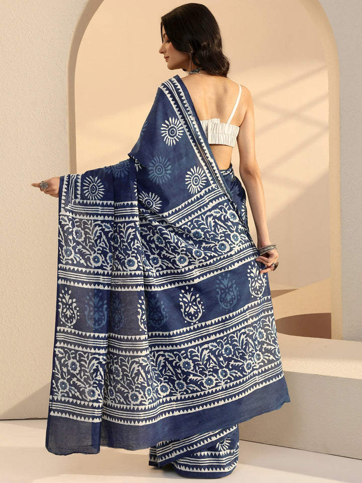 Libas Indigo Dabu Print Cotton Saree