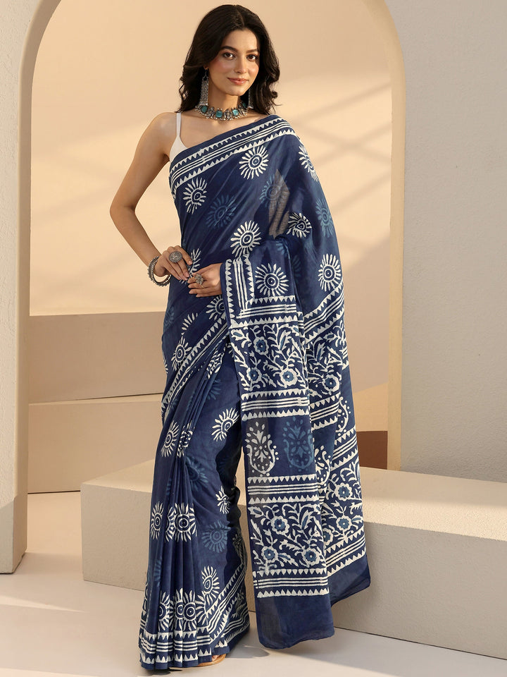 Libas Indigo Dabu Print Cotton Saree