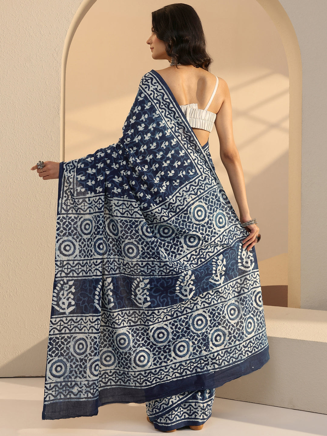 Libas Indigo Bagru Print Cotton Saree