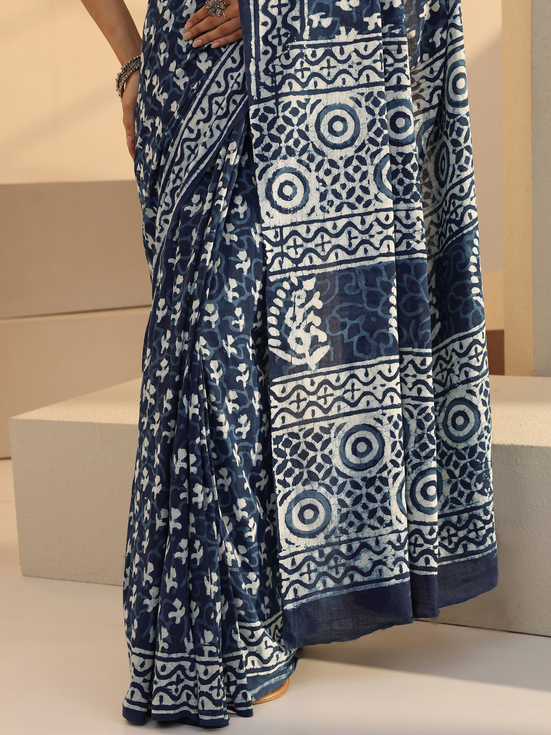Libas Indigo Bagru Print Cotton Saree