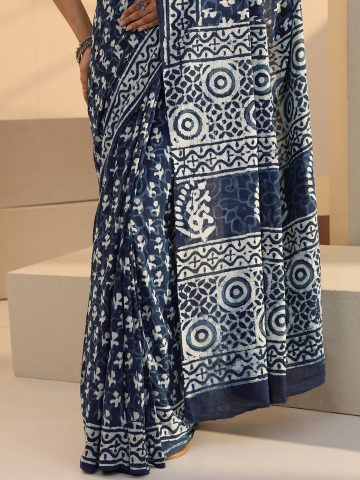 Libas Indigo Bagru Print Cotton Saree
