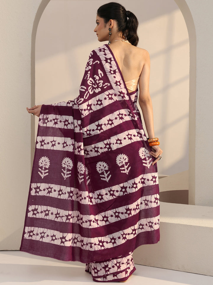 Libas Burgundy Batik Print Cotton Saree