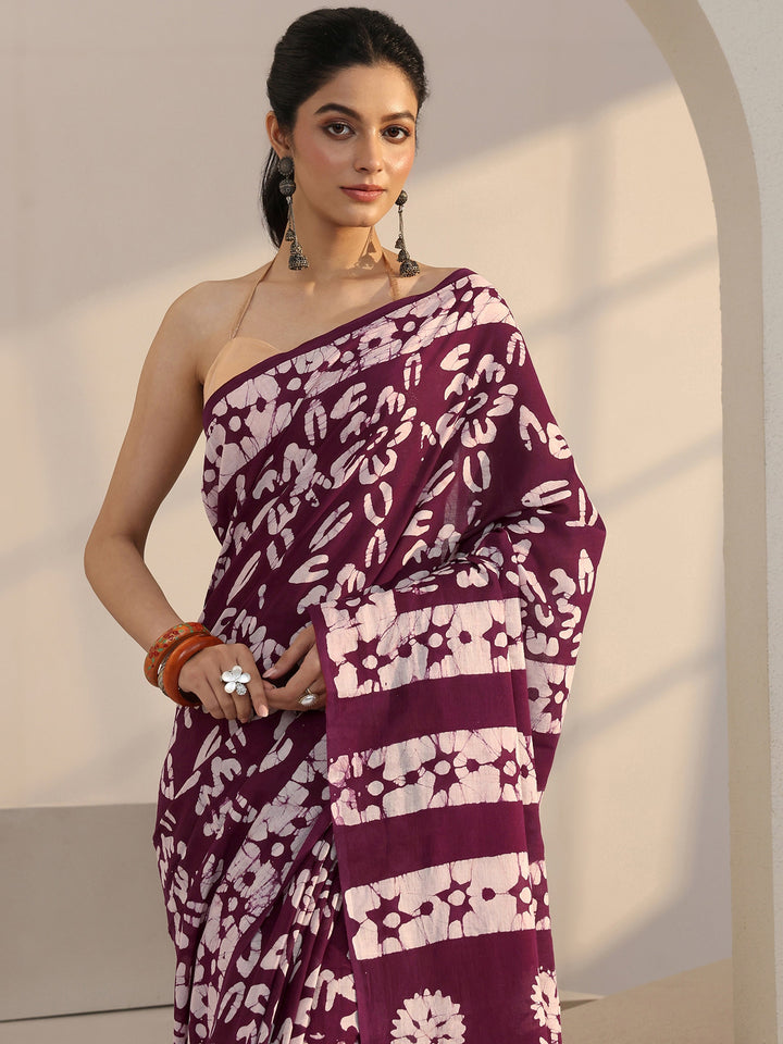Libas Burgundy Batik Print Cotton Saree