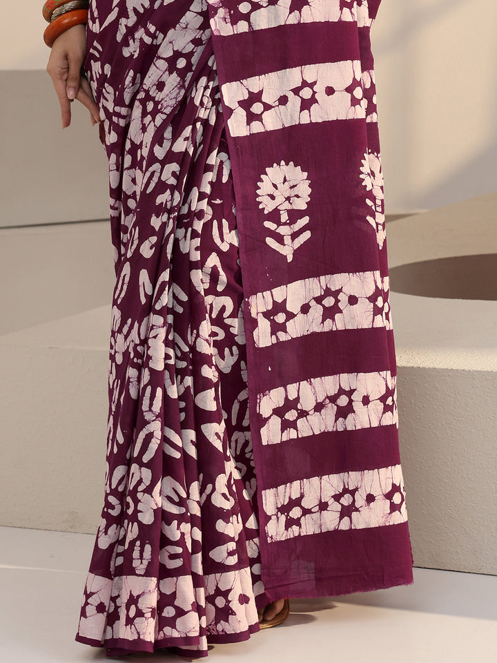Libas Burgundy Batik Print Cotton Saree