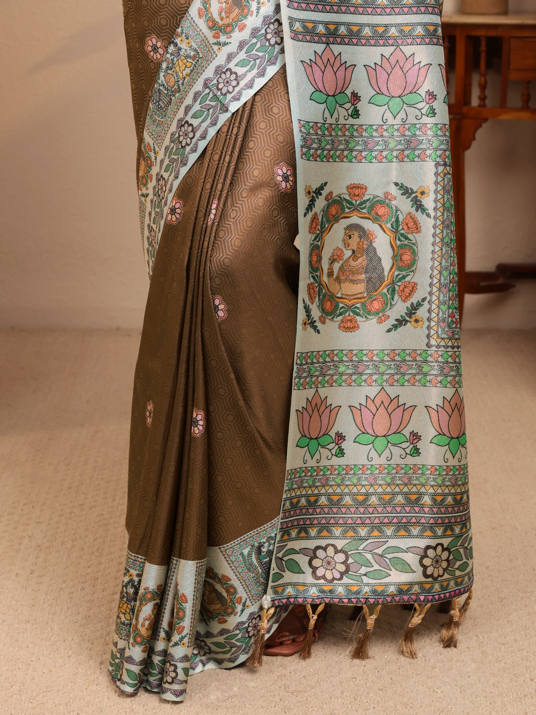 Libas Brown Madhubani Print Silk Blend Saree