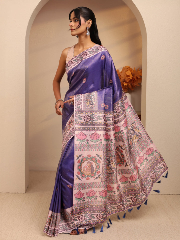 Libas Purple Madhubani Print Silk Blend Saree