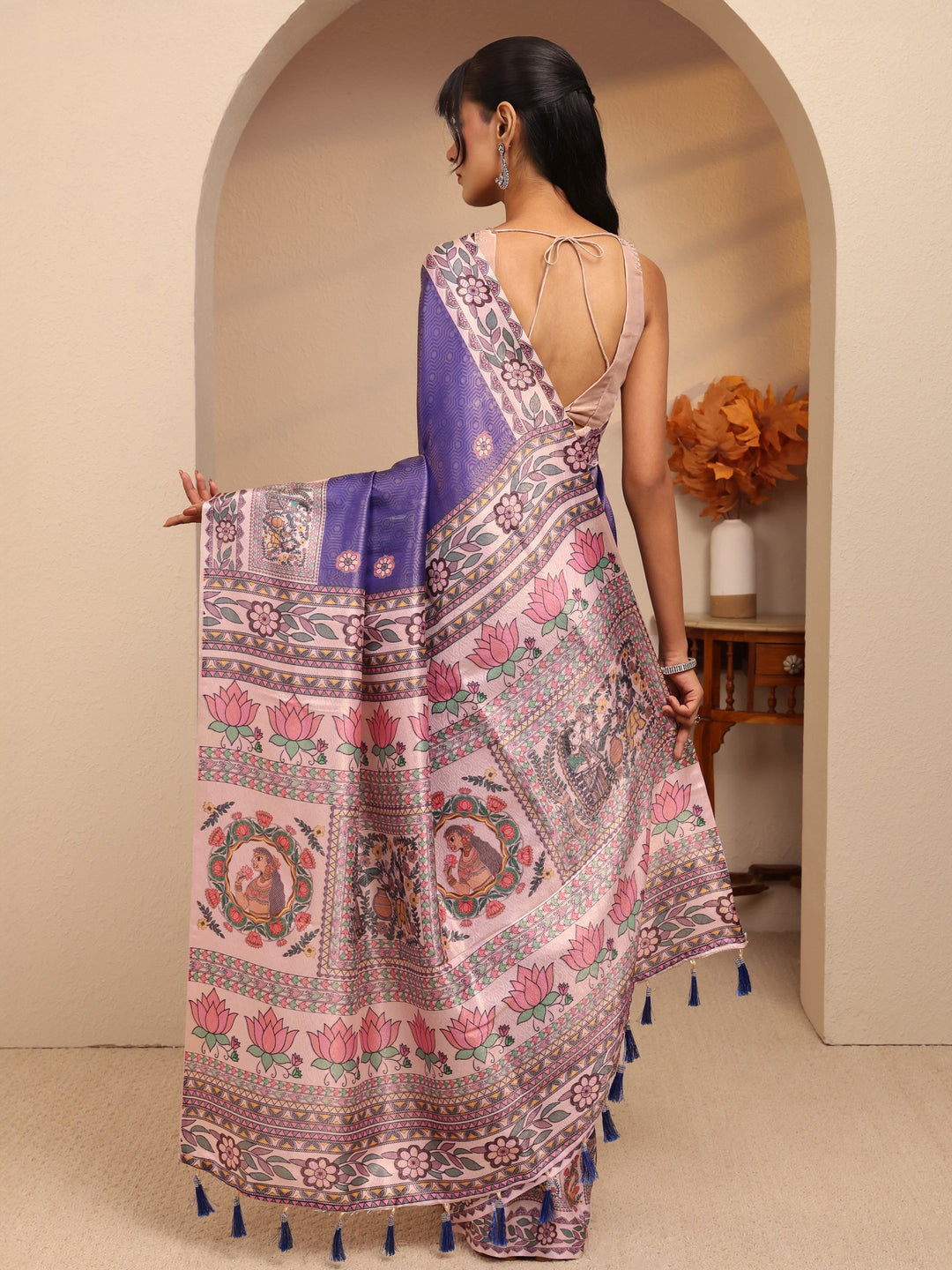 Libas Purple Madhubani Print Silk Blend Saree