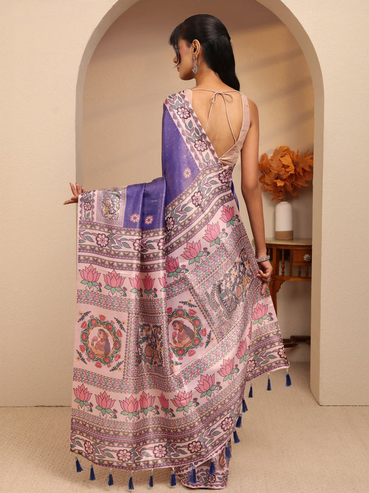 Libas Purple Madhubani Print Silk Blend Saree