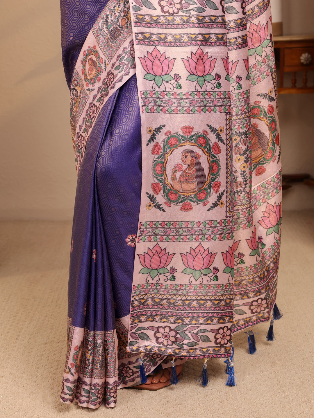 Libas Purple Madhubani Print Silk Blend Saree