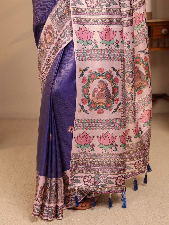 Libas Purple Madhubani Print Silk Blend Saree