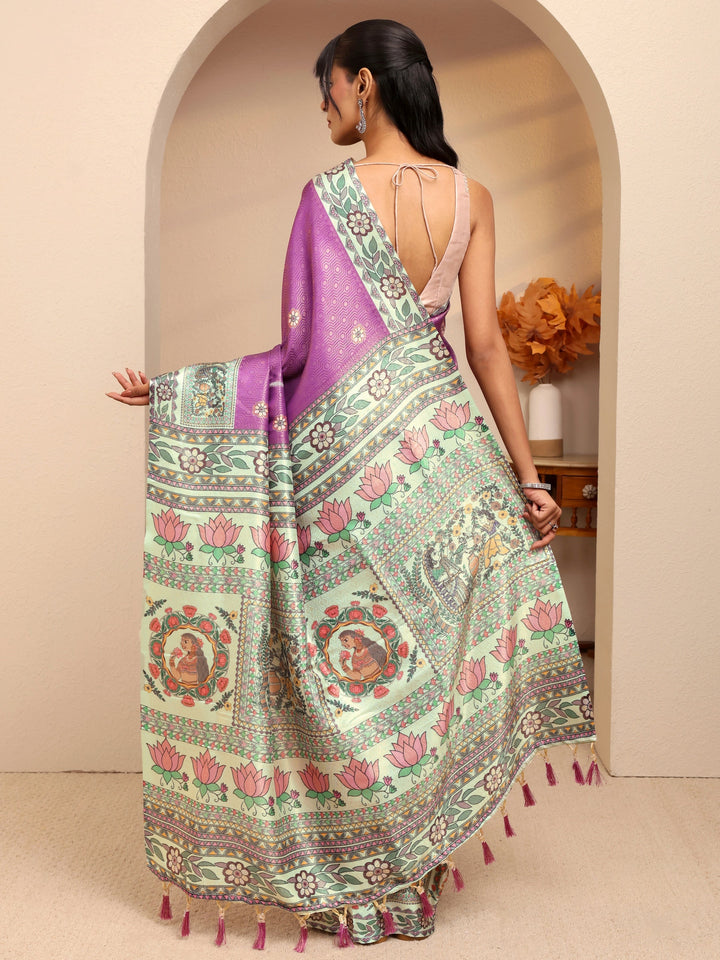 Libas Lavender Madhubani Print Silk Blend Saree