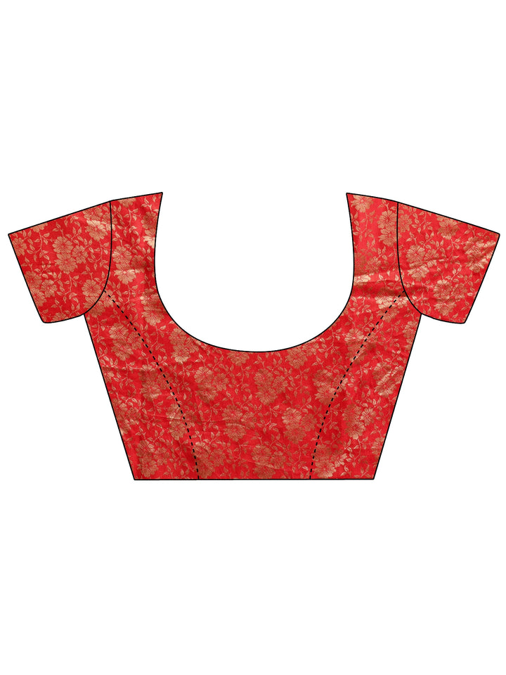Libas Vermillion Red Floral Printed Georgette Pre Draped Saree