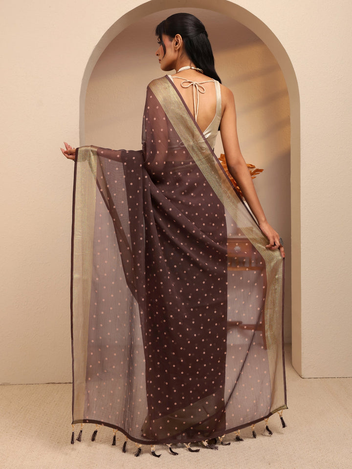 Libas Antique Brown Floral Printed Georgette Pre Draped Saree
