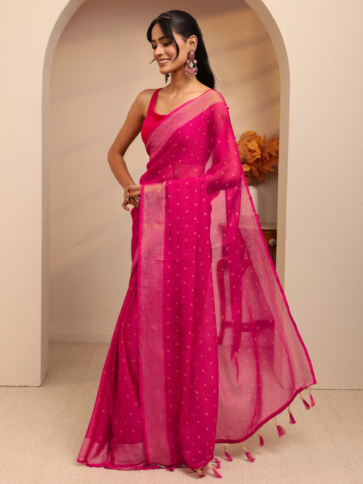 Libas Pink Floral Printed Georgette Pre Draped Saree