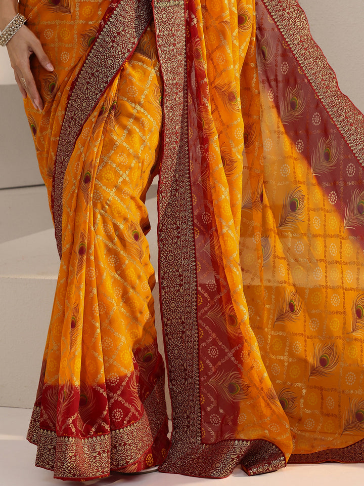 Libas Mustard Bandhani Printed Georgette Pre Draped Saree